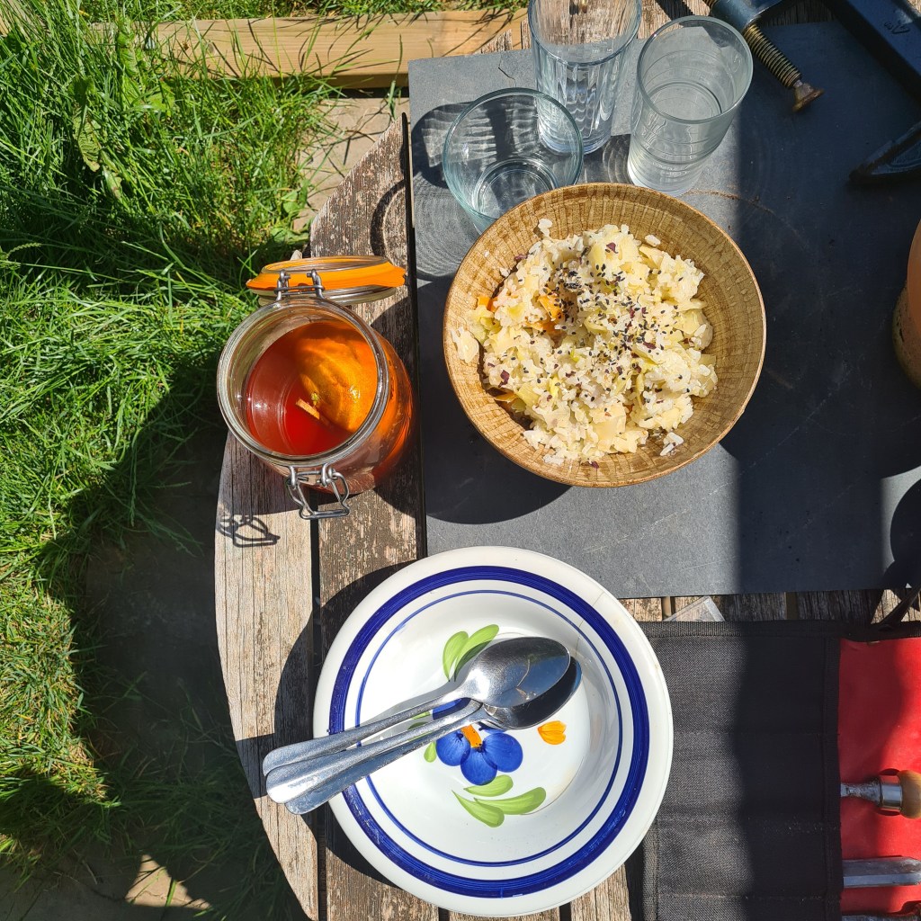Kimchi fried rice and kombucha