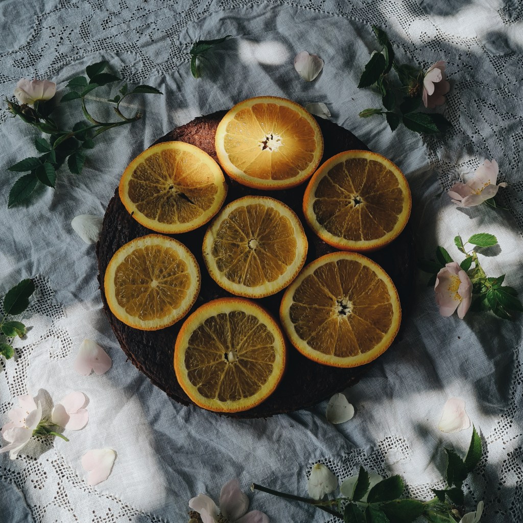 cacao whole orange and sun flour cake
