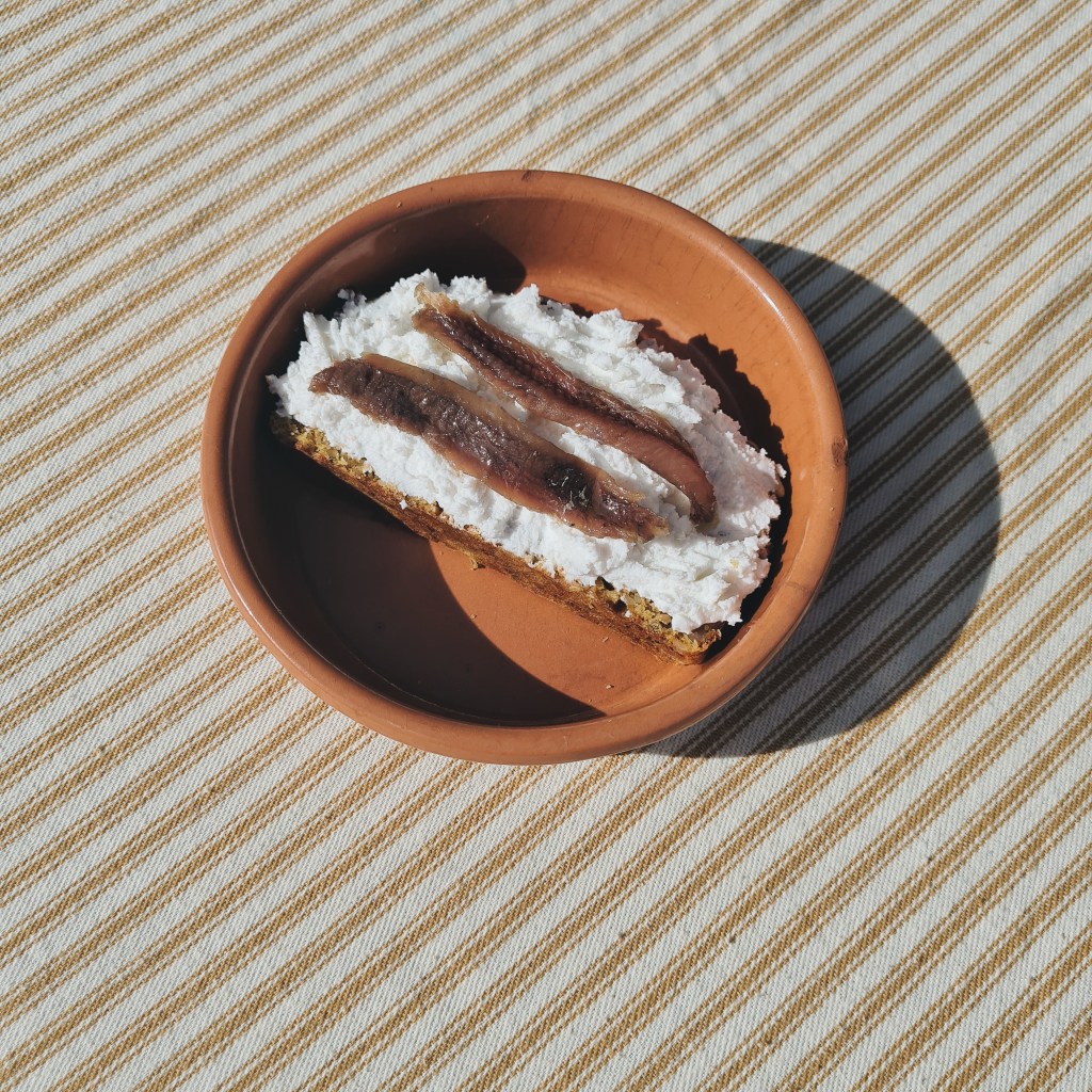 anchovies and kefir labneh on keto bread