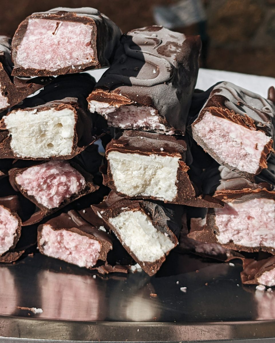 pink and white dark chocolate bounty bars