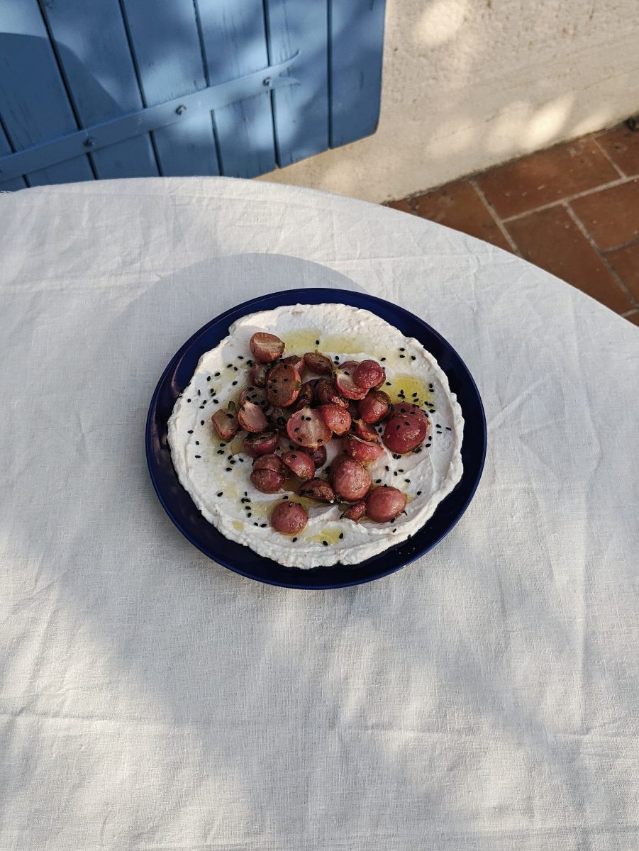 garlic kefir labneh and roasted radishes