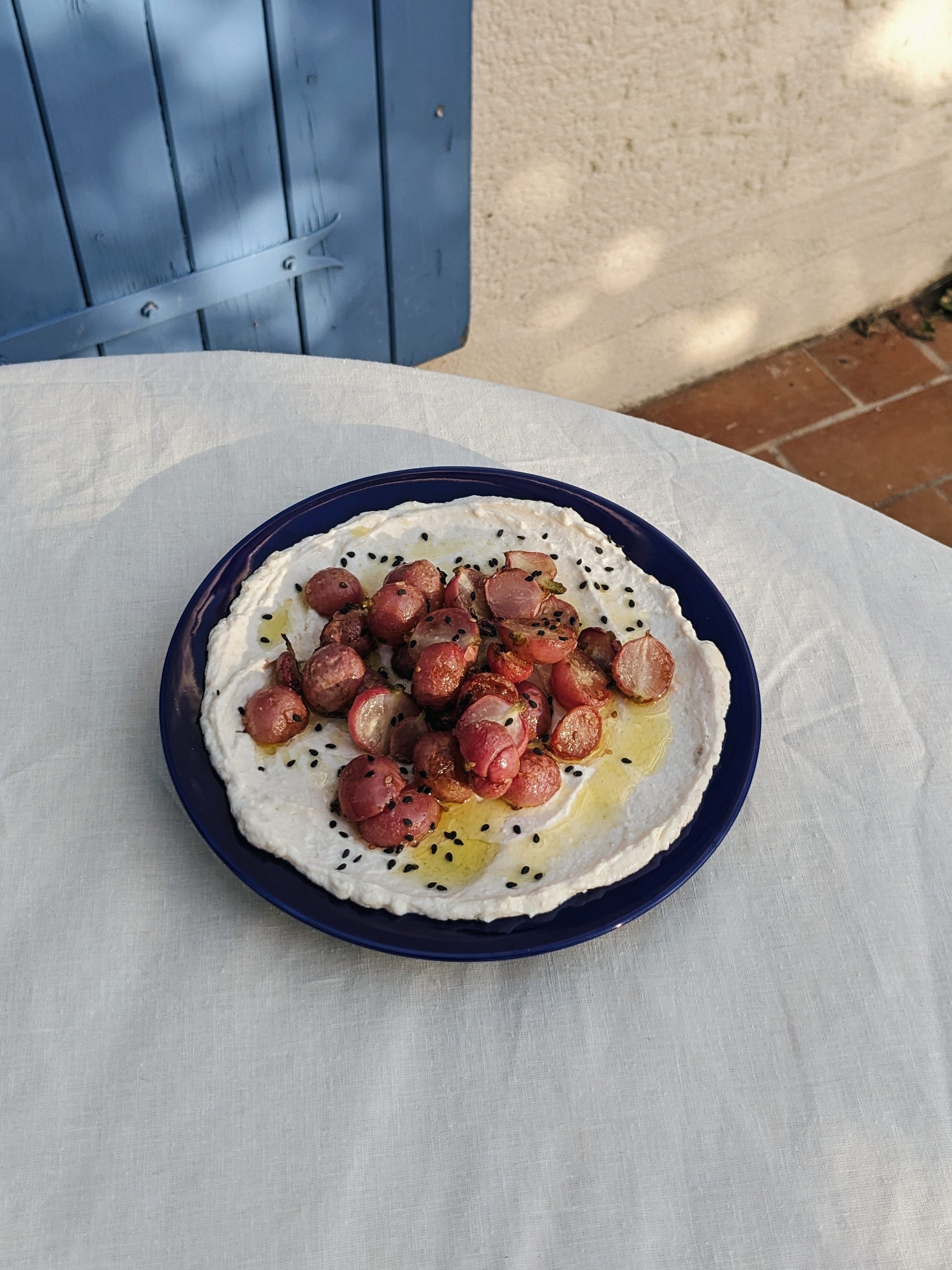 garlic kefir labneh and roasted radishes